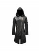 Punk Style Personality Asymmetrical Diagonal Metal Buckle Decoration Shoulder Eyelet Tie Rope Black Twill Hooded Coat