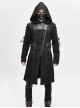 Punk Style Personality Asymmetrical Diagonal Metal Buckle Decoration Shoulder Eyelet Tie Rope Black Twill Hooded Coat