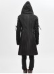 Punk Style Personality Asymmetrical Diagonal Metal Buckle Decoration Shoulder Eyelet Tie Rope Black Twill Hooded Coat