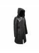 Punk Style Personality Asymmetrical Diagonal Metal Buckle Decoration Shoulder Eyelet Tie Rope Black Twill Hooded Coat