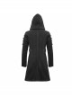 Punk Style Personality Asymmetrical Diagonal Metal Buckle Decoration Shoulder Eyelet Tie Rope Black Twill Hooded Coat