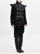 Gothic Style Exquisite Palace Print Splicing Velvet Fabric Side Slits Retro Ribbon Black Stand Collar Coat