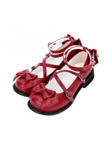 Cute Sweet Lolita Princess Style Cross Shoelaces Round Toe Low Heel Soft Sole Mary Jane Shoes