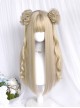 Showa Girl Series Flat Bangs Long Hair Tiger Mouth Clip Curly Flower Bud Head Sweet Lolita Wig