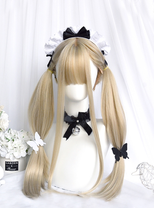 Showa Girl Series Flat Bangs Long Hair Tiger Mouth Clip Curly Flower Bud Head Sweet Lolita Wig