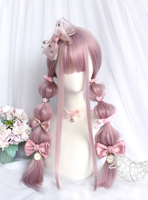 Showa Girl Series Flat Bangs Long Hair Tiger Mouth Clip Curly Flower Bud Head Sweet Lolita Wig