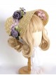 French Vintage Sweet Elegant Rose Simulated Flowers Lace Flower Classic Lolita Straw Bonnet Hat