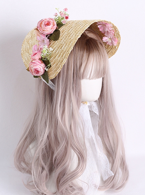 French Vintage Sweet Elegant Rose Simulated Flowers Lace Flower Classic Lolita Straw Bonnet Hat