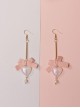 Pink Girly Versatile Daily Ribbon Bowknot Heart Shaped Pearl Pendant Sweet Lolita Earrings