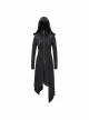 Punk Style Irregular Slim Fit Knitted Fleece Black Hooded Pleated Long Coat