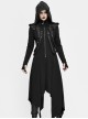 Punk Style Irregular Slim Fit Knitted Fleece Black Hooded Pleated Long Coat