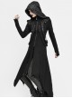 Punk Style Irregular Slim Fit Knitted Fleece Black Hooded Pleated Long Coat