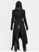 Punk Style Irregular Slim Fit Knitted Fleece Black Hooded Pleated Long Coat