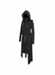 Punk Style Irregular Slim Fit Knitted Fleece Black Hooded Pleated Long Coat