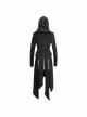 Punk Style Irregular Slim Fit Knitted Fleece Black Hooded Pleated Long Coat