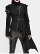 Punk Style Asymmetric Twill Hem Stitching Leather Metal Eyelet Decoration Black Hooded High Collar Coat