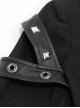 Punk Style Asymmetric Twill Hem Stitching Leather Metal Eyelet Decoration Black Hooded High Collar Coat