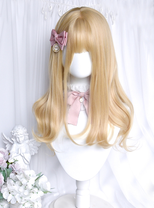 British Style Doll Sense Long Blonde Curls Golden Tiger Mouth Clip Roman Roll Double Ponytail Sweet Lolita Wig