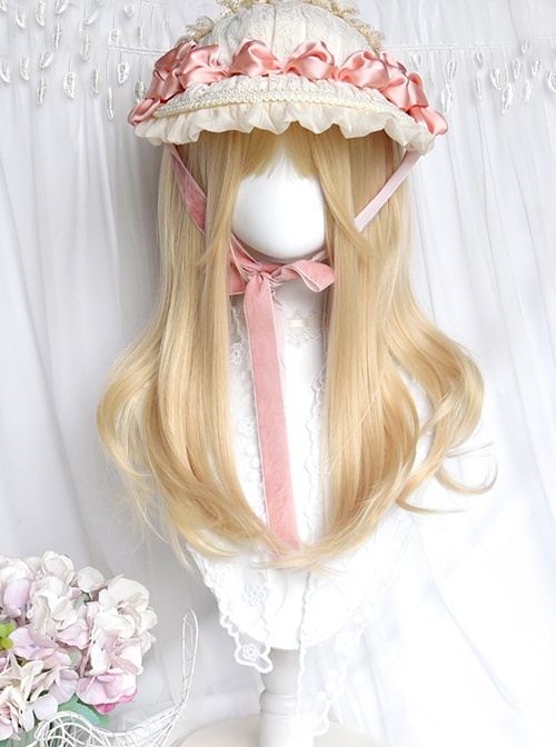 British Style Doll Sense Long Blonde Curls Golden Tiger Mouth Clip Roman Roll Double Ponytail Sweet Lolita Wig