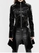 Punk Style Handsome Leather Front Center Metal Rivet Ruffled Hem Black Stand Collar Coat