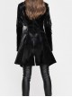 Punk Style Handsome Leather Front Center Metal Rivet Ruffled Hem Black Stand Collar Coat