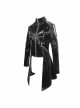 Punk Style Handsome Leather Front Center Metal Rivet Ruffled Hem Black Stand Collar Coat