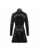 Punk Style Handsome Leather Front Center Metal Rivet Ruffled Hem Black Stand Collar Coat