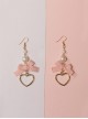 Versatile Daily Cute Satin Ribbon Bowknot Heart Shaped Alloy Pearl Pendant Sweet Lolita Earrings