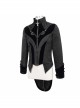 Gothic Style Ruffled Stand Collar Jacquard Fabric Center Front Leather Embroidery Black Swallowtail Coat