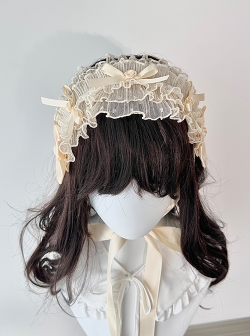 Pastoral Style Versatile Thin Slightly Transparent Lace Ribbon Bowknot Rose Sweet Lolita Headband