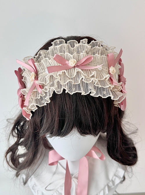 Pastoral Style Versatile Thin Slightly Transparent Lace Ribbon Bowknot Rose Sweet Lolita Headband