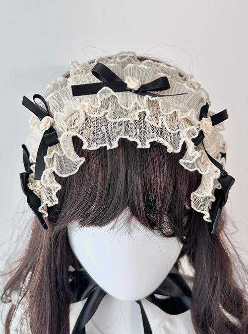 Pastoral Style Versatile Thin Slightly Transparent Lace Ribbon Bowknot Rose Sweet Lolita Headband