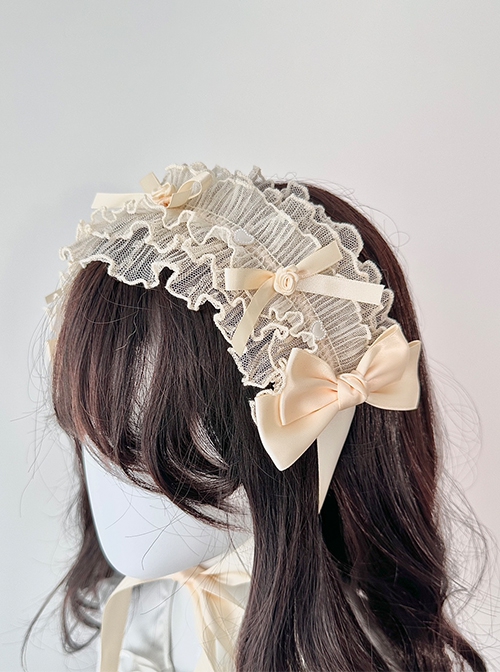 Pastoral Style Versatile Thin Slightly Transparent Lace Ribbon Bowknot Rose Sweet Lolita Headband