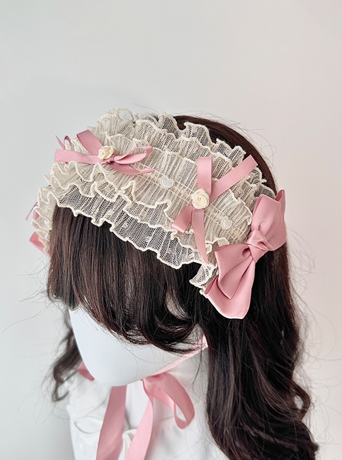 Pastoral Style Versatile Thin Slightly Transparent Lace Ribbon Bowknot Rose Sweet Lolita Headband