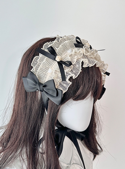 Pastoral Style Versatile Thin Slightly Transparent Lace Ribbon Bowknot Rose Sweet Lolita Headband