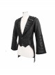 Gothic Retro Lapel Leather Stitching Jacquard Metal Pattern Buckle Black Lace Wide Sleeve Coat