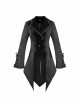 Gothic Style Personality Vertical Stripes Jacquard Fabric Front Center Applique Metal Button Cuffs Tied Black Swallowtail Lace Coat