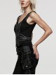 Punk Style Retro Silver Jacquard Dark Pattern Woven Drawstring Sexy Black Sleeveless Slim Vest