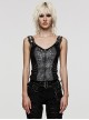 Punk Style Retro Silver Jacquard Dark Pattern Woven Drawstring Sexy Black Sleeveless Slim Vest