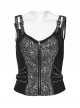 Punk Style Retro Silver Jacquard Dark Pattern Woven Drawstring Sexy Black Sleeveless Slim Vest