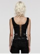 Punk Style Retro Silver Jacquard Dark Pattern Woven Drawstring Sexy Black Sleeveless Slim Vest