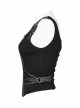 Punk Style Retro Silver Jacquard Dark Pattern Woven Drawstring Sexy Black Sleeveless Slim Vest