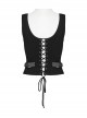 Punk Style Retro Silver Jacquard Dark Pattern Woven Drawstring Sexy Black Sleeveless Slim Vest