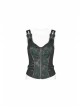 Punk Style Dark Green Jacquard Splicing Personalized Metal Buckle Cross Straps Cool Black Tight Vest