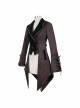 Gothic Style Personality Vertical Stripes Jacquard Fabric Front Center Applique Metal Button Cuffs Tied Wine Red Swallowtail Lace Coat