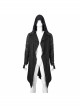 Punk Style Personality Crack Line Print Knitted Elastic Pointed Hem Black Pleated Long Sleeve Hooded Coat