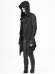 Punk Style Personality Crack Line Print Knitted Elastic Pointed Hem Black Pleated Long Sleeve Hooded Coat