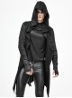 Punk Style Personality Crack Line Print Knitted Elastic Pointed Hem Black Pleated Long Sleeve Hooded Coat