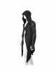 Punk Style Personality Crack Line Print Knitted Elastic Pointed Hem Black Pleated Long Sleeve Hooded Coat