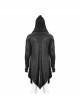 Punk Style Personality Crack Line Print Knitted Elastic Pointed Hem Black Pleated Long Sleeve Hooded Coat